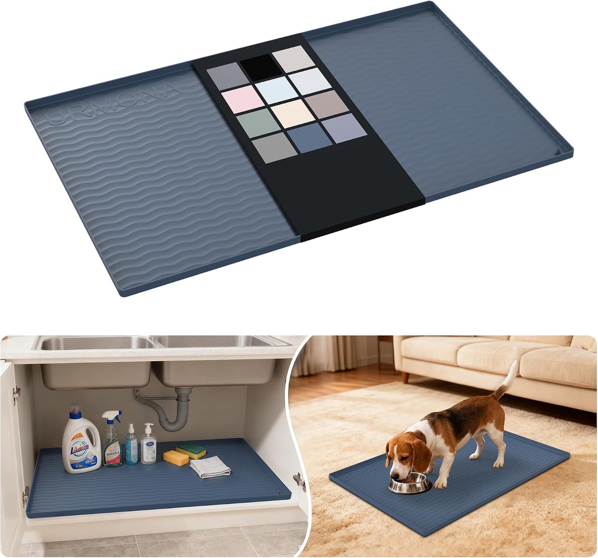 Siliconen Kastmat 55B x 86L cm, Waterdichte Lekbak voor Onderkast | Veelzijdige plankinlegger, verhoogde opvangrand, antislip werkmat, organizer voor keuken, badkamer en aanrecht (Donkergrijs)