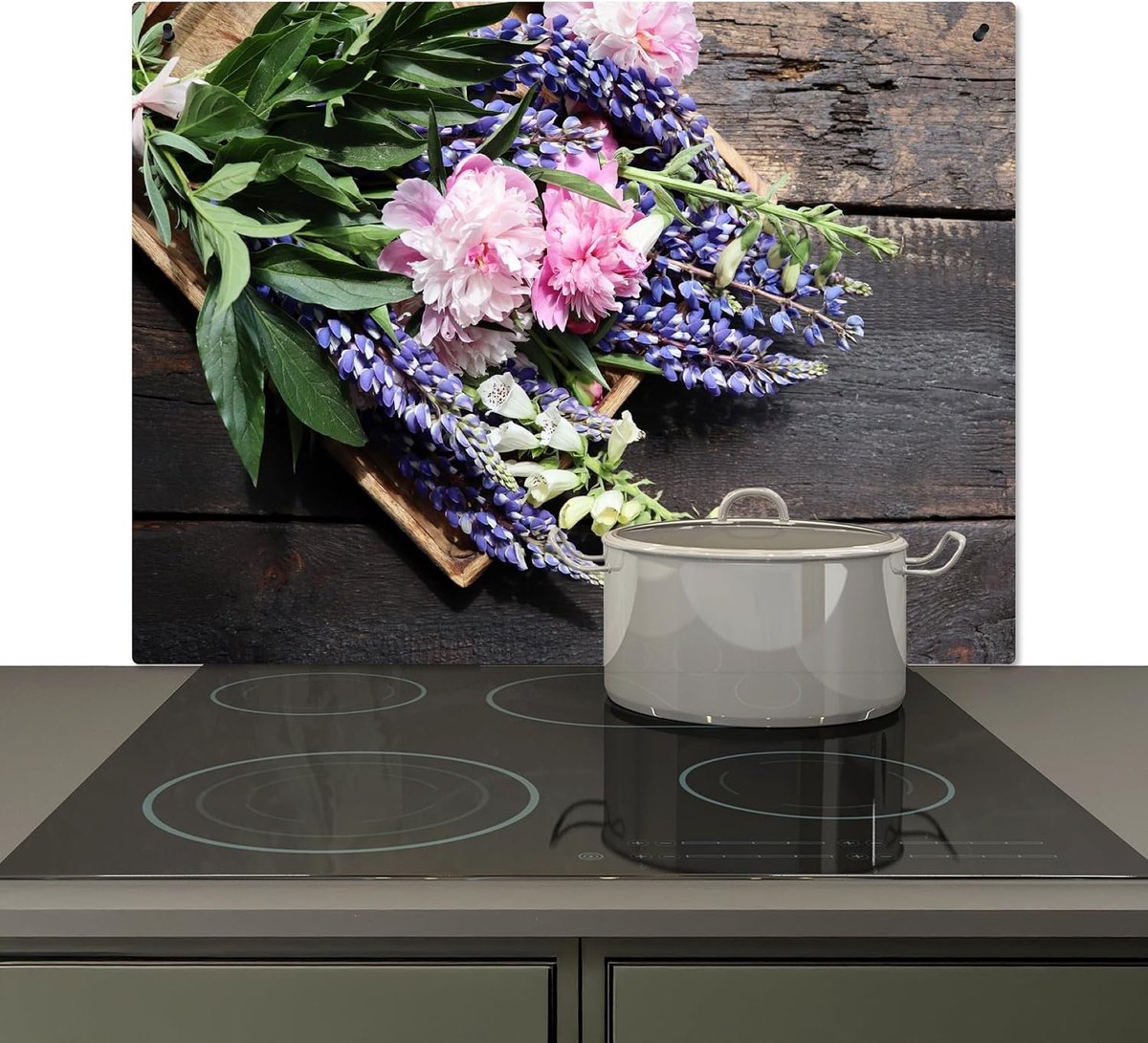Spatscherm Keuken 52.2x80.2 cm Kookplaat Achterwand Beschermer Muur Spatwand Fornuis Aluminium Hittebestendig - Bloemen - Vintage - Hout