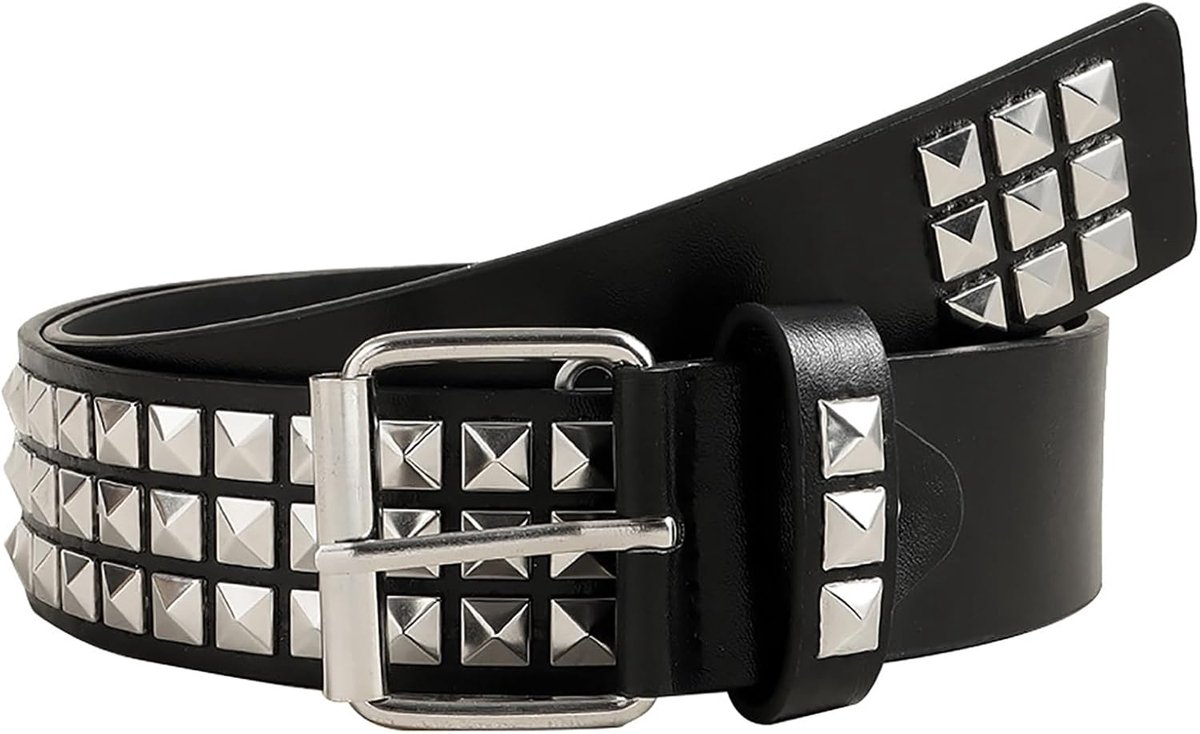 riem, gothic lederen riem, metalen punk-rock klinknagelriem, punk-lederen riem, leren riem voor jeansbroeken rockwear, zwart, Eén maat