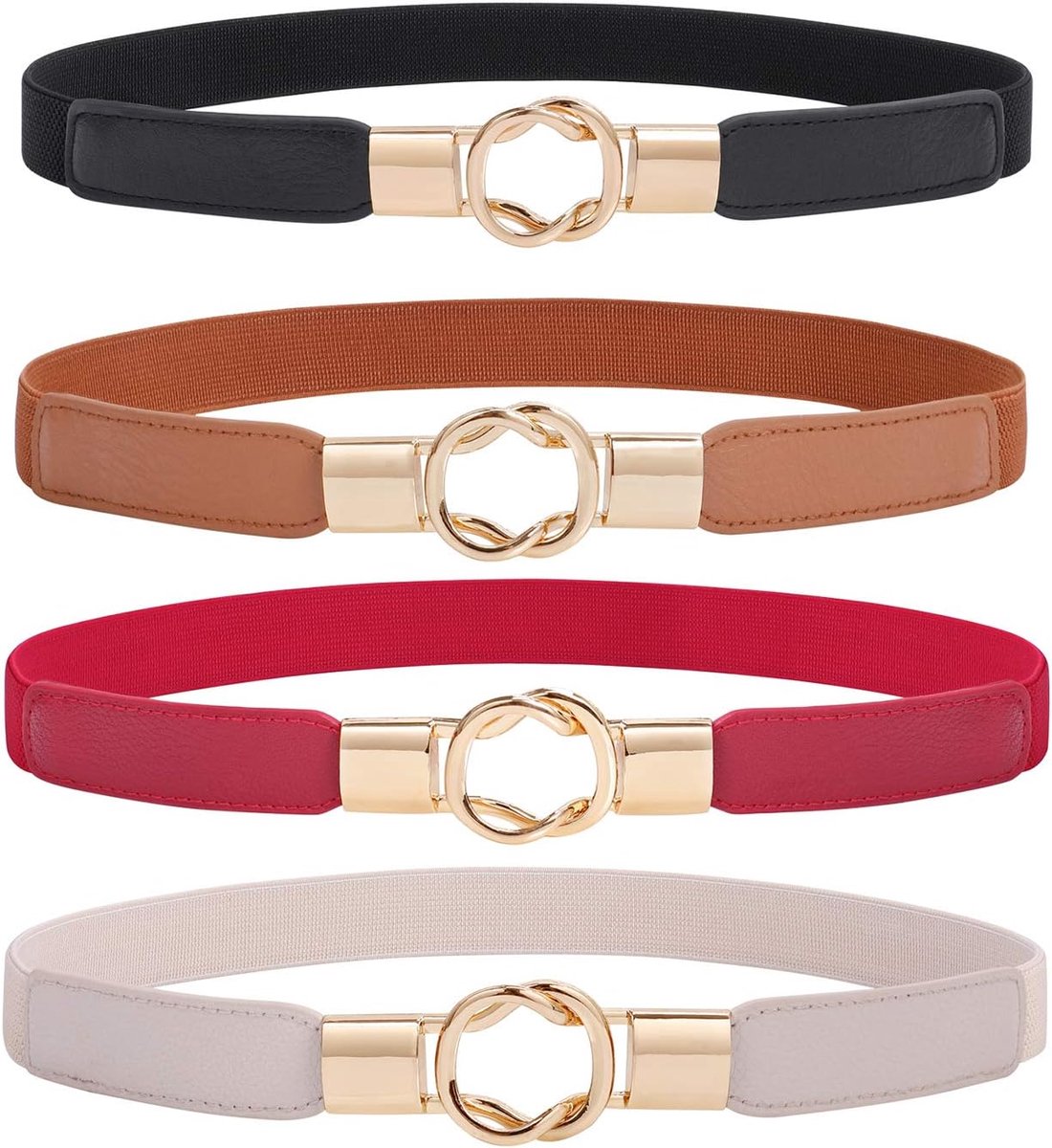Elastische riem voor dames, skinny riem voor jurken, retro stretch, tailleriem, dunne riem met gesp, 4 stuks
