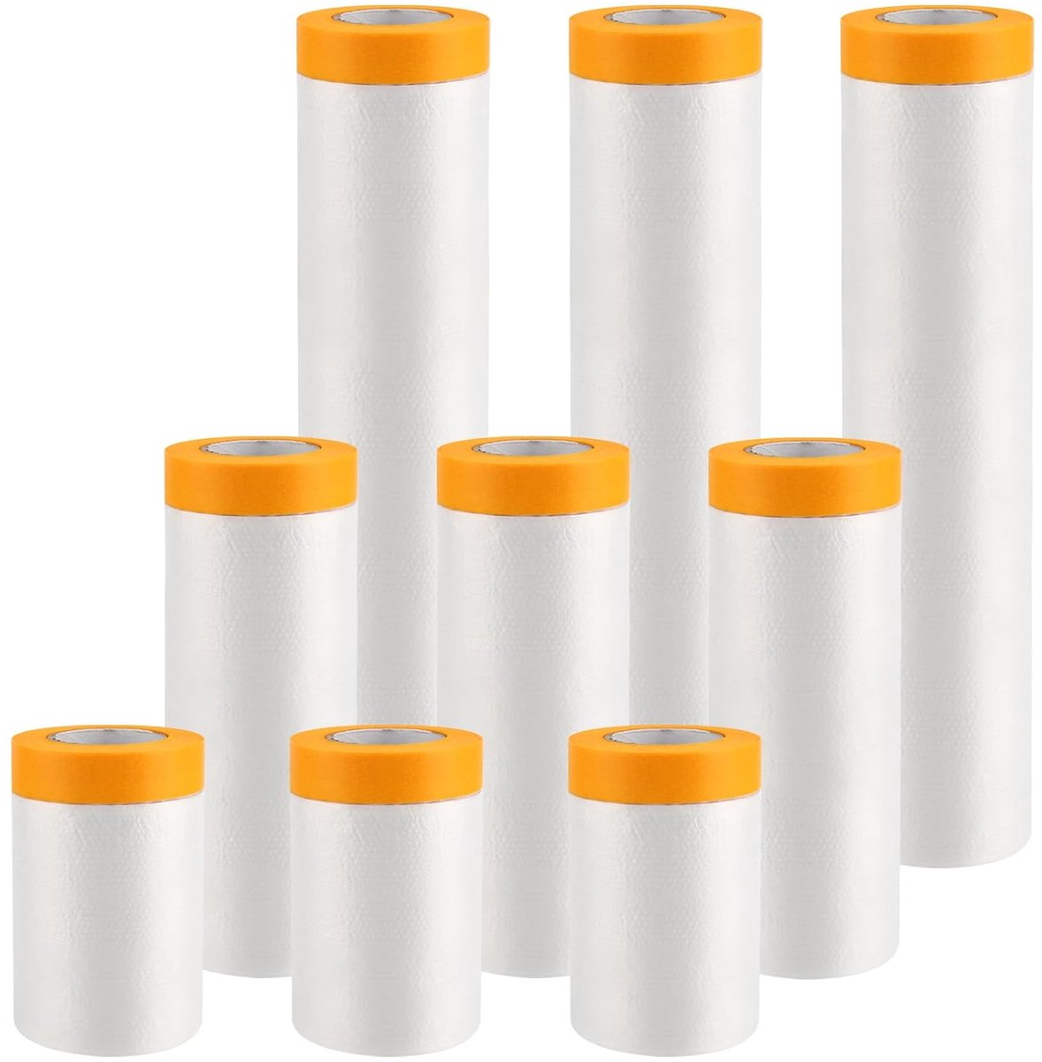 9 rollen afdekfolie met plakband, schilderfolie beschermfolie, afplakband met folie, schilder afdekfolie voor autolak, muurrenovatie, meubelbescherming, 300 cm x 20 m/150 cm x 20 m/55 cm x 20 m