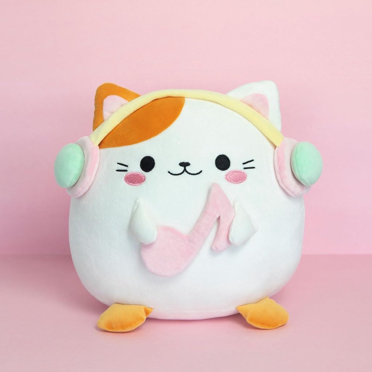 Fluffy Kawaii Melody kussen kleur wit kat met hoofdtelefoons zacht en spons nylon