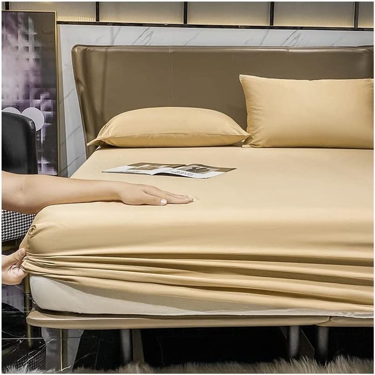 Hoeslaken Katoen Satijn - Bedlaken Molton - Comfortabel Slapen - Langstapelig Katoen - 120x200-220cm - Geel