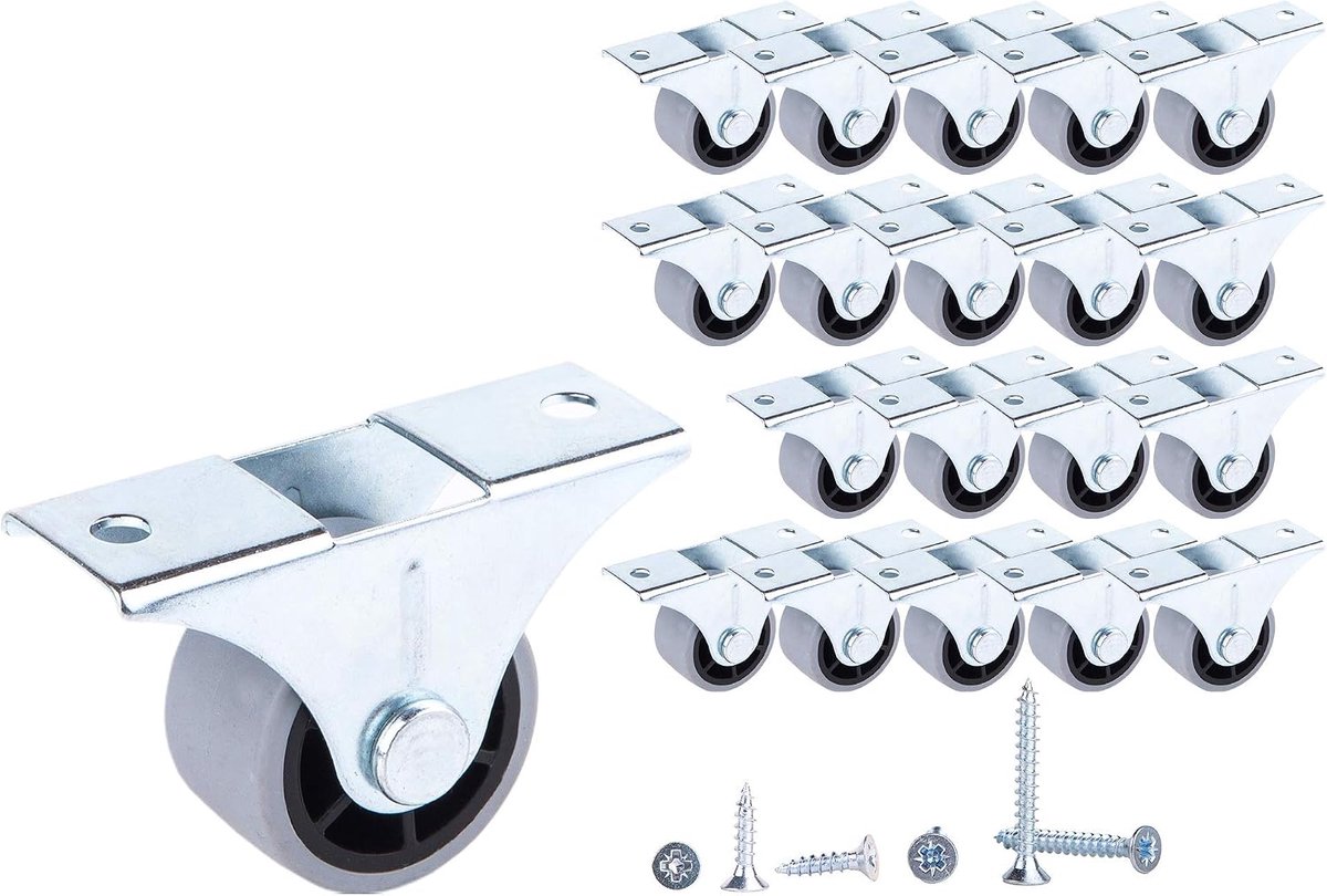 (Pack van 20) 30 mm wielen zachte beweging rubberen wielen met metalen plaat met schroeven meubelset (20)