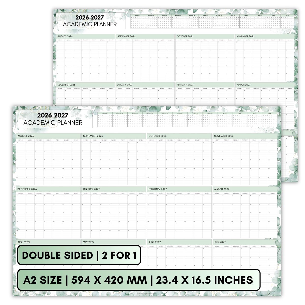 Academische muurplanner A2 - Kleurrijke jaarplanner poster - Dubbelzijdig 2-in-1 - Perfect voor school en kantoor - m-winkel