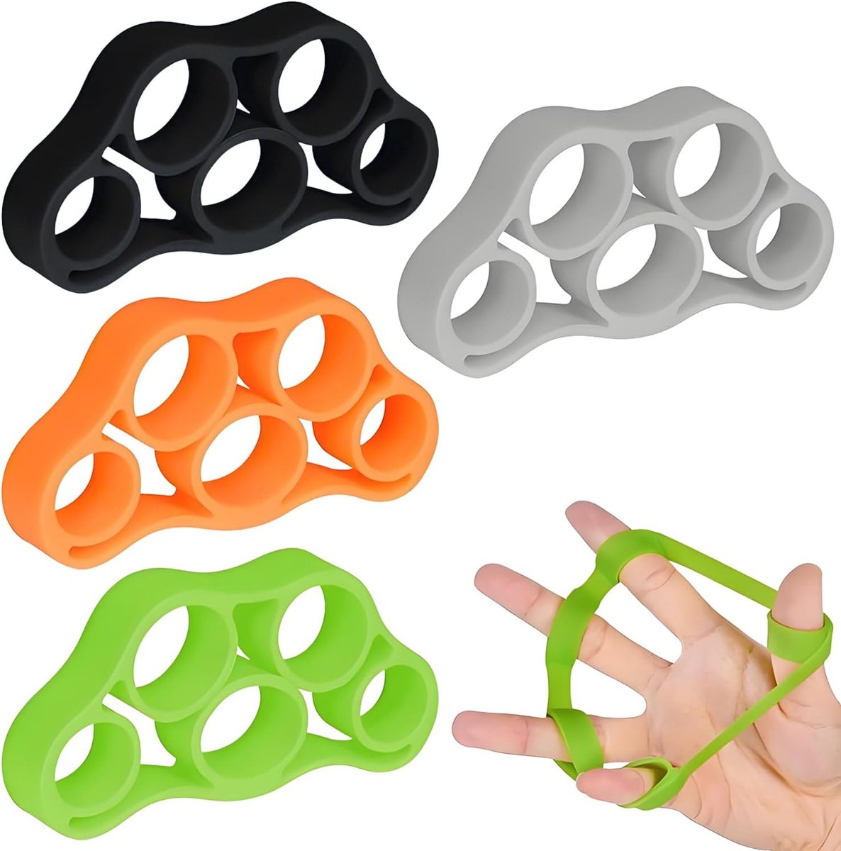 4-pack siliconen vingertrainers — versterking van grip en pols, vingerstrekkers