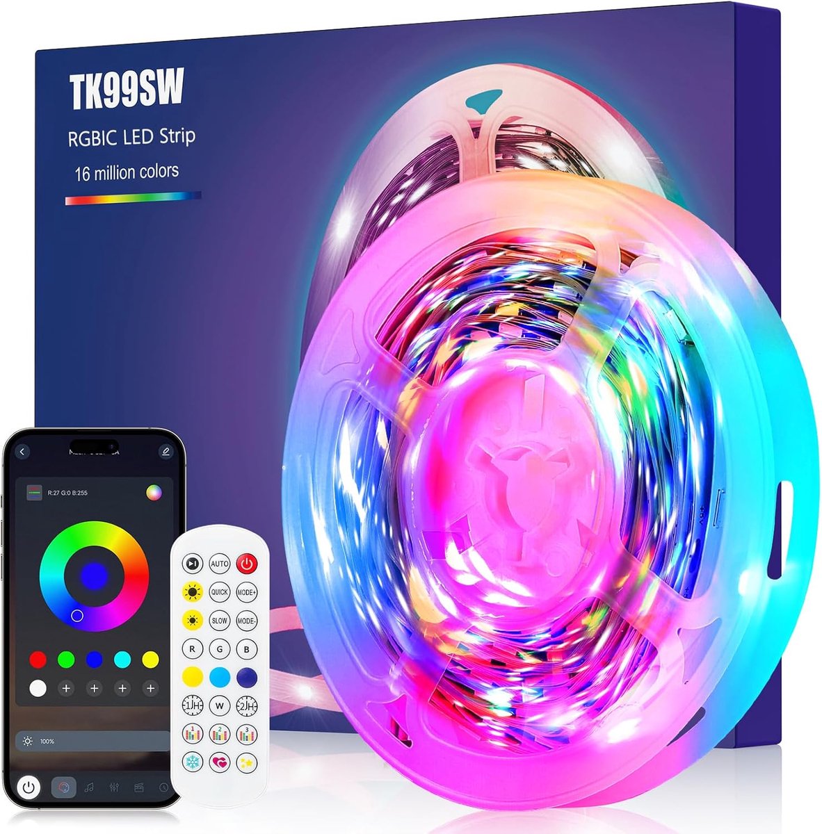 LED Strip 5m - RGB-IC verlichting - App en Afstandsbediening - Synchronisatie met Muziek - SnelShoppen
