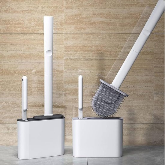 Siliconen toiletborstel met 2-in-1 standaard - Toiletborstel met geïntegreerde mini-borstel - Lijm, wand- of vloerbevestiging - Snel drogend - Gekozen kleur - 2 borstels — afbeelding 4