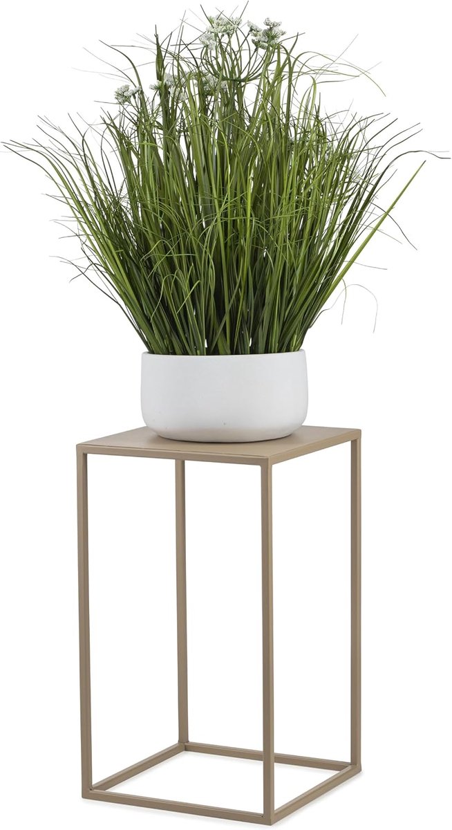 Metaal, beige, 40 cm hoog, solide en robuuste metalen bloemenkruk, plantenstandaard voor decoratie in woonkamer, slaapkamer of kantoor