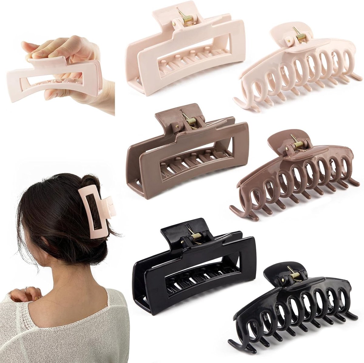 Haarklammer, 6 zachte haarclips van siliconen, flexibele klauwclip met antislip grip voor fijn, dik of krullend haar