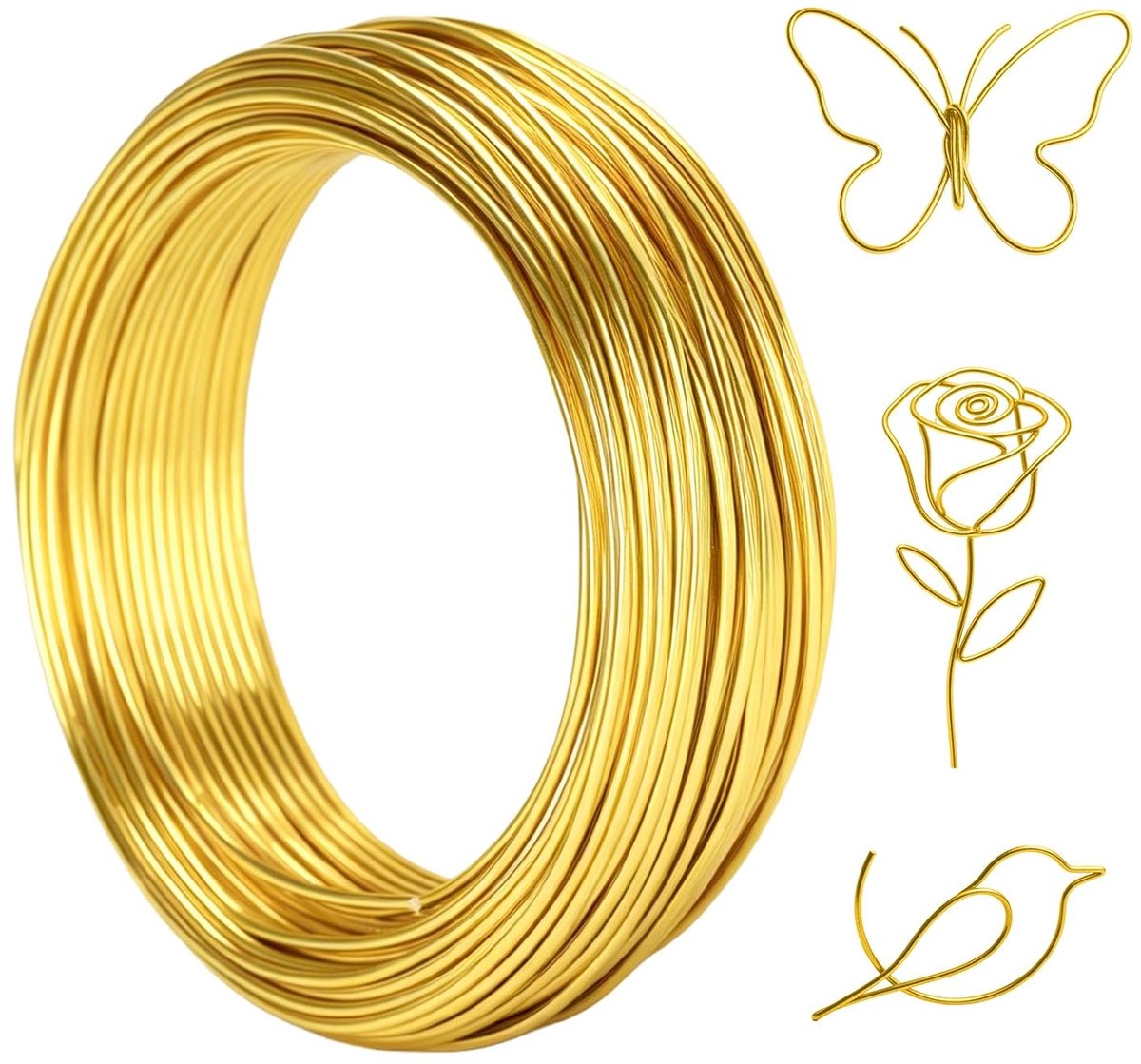 Draad, 3 mm, 15 m, draad om te knutselen, aluminiumdraad, buigen, zilverdraad, metaaldraad voor het maken van sieraden, sculpturen, doe-het-zelf, fietsmodellen, goud