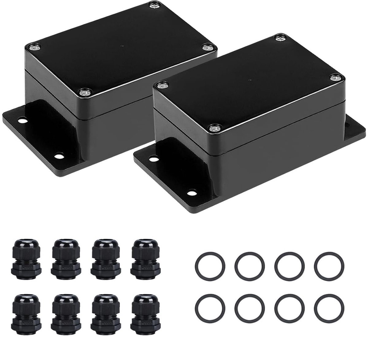 2 stuks aansluitdoos, waterdicht IP66, 100 x 68 x 58 mm, ABS-verdeeldoos, voor buiten, met 8 aansluitingen, montage, elektrische accessoires, behuizing, elektronische projectbox, aansluitdoos