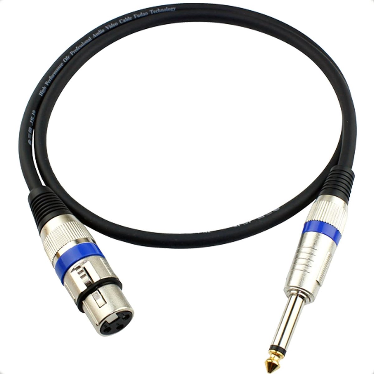 Vrouwelijke Kabel Naar 6.35mm 1/4inch TS Jack Lead - Mono Signaal Plug, 3 Pin Onevenwichtige Audio, Microfoon, Amp, Luidspreker - 1m