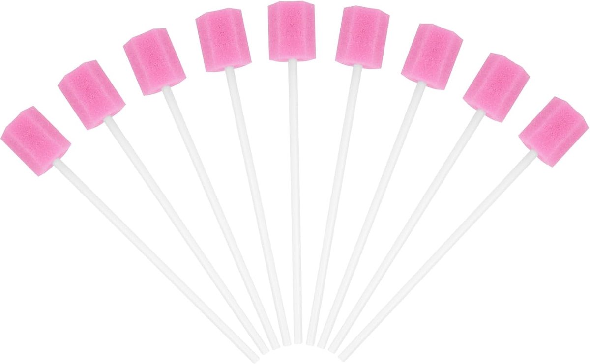Wegwerp mondverzorgingsspons, 100 stuks, draagbare mondspons, wegwerp, mondverzorgingsstaafjes voor reiniging van tandheelkundige klinieken (roze zeshoek)