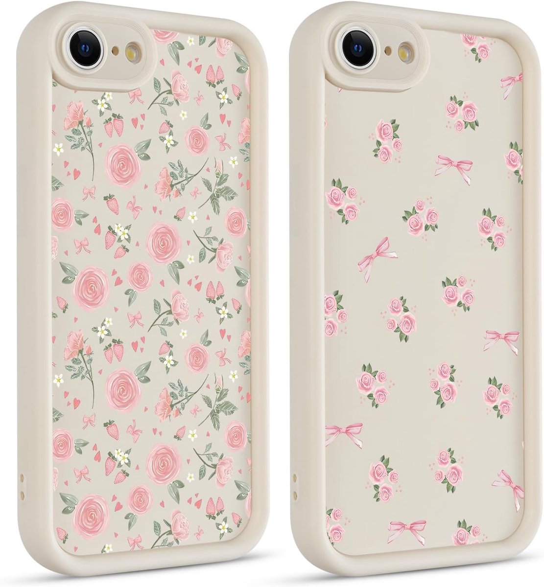 2 stuks beschermhoes voor iPhone 8/7/SE 2020/SE 2022, siliconen hoes met bloementekeningen, esthetisch bloemenpatroon, beschermhoes, Valentijnsdag, case voor vrouwen en meisjes, voor iPhone