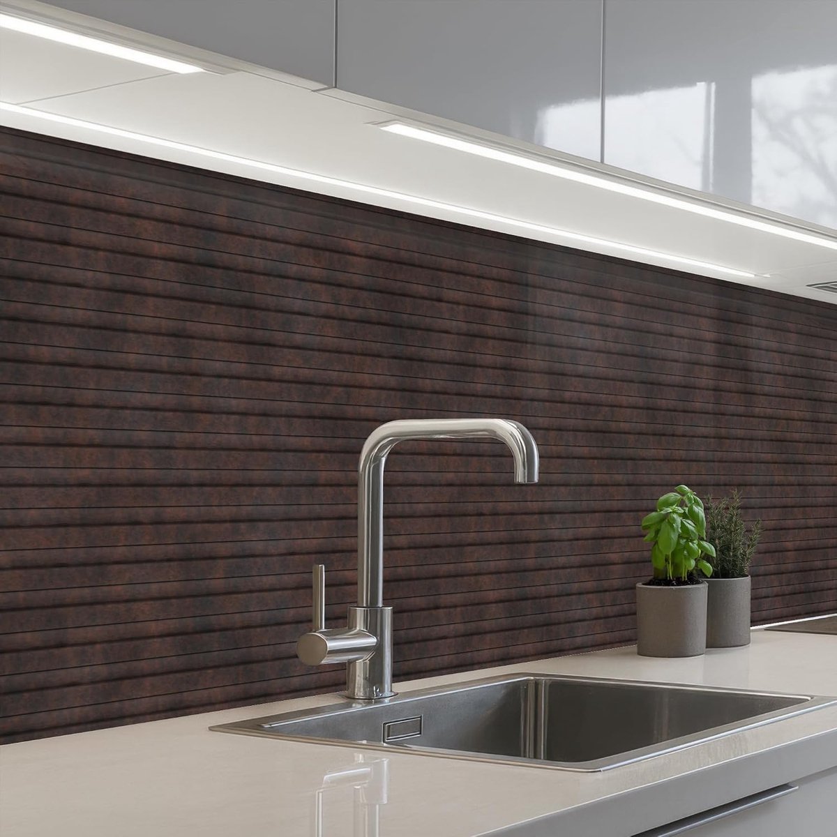 keukenachterwand 60x500 cm zelfklevend keuken decoratie accessories home kitchen spatscherm Donkerbruin - Roest - Strepen - Patroon