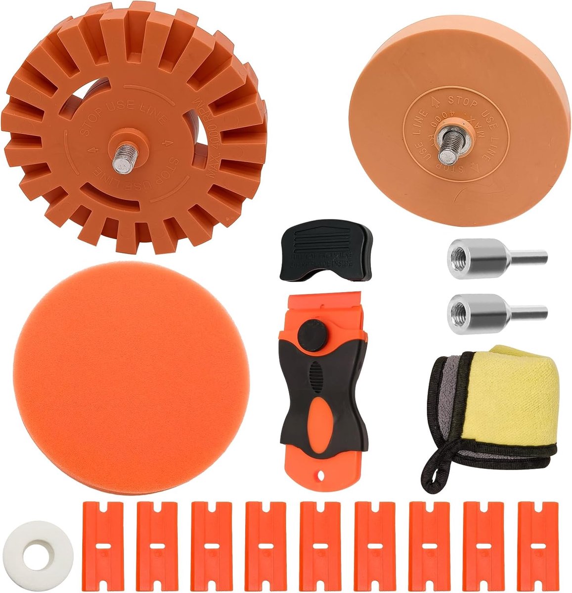 2 stuks rubberen wielen voor het verwijderen van stickers, vinyl-stickerverwijderaar voor wielen, kunststof krasverwijderaar met adapter, voor het verwijderen van lijmresten voor het lichaam