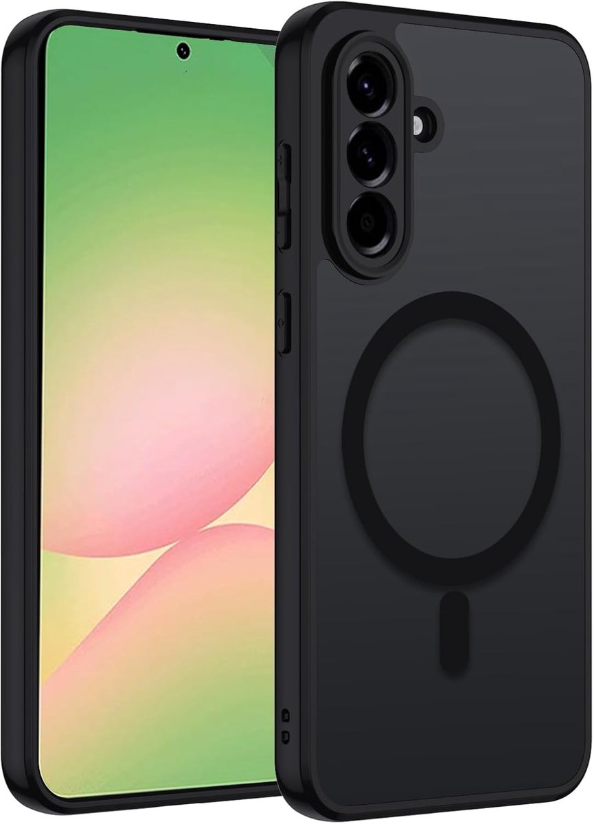 Magnetische hoes voor Samsung Galaxy A56 5G, compatibel met magneet, telefoonhoes mat, doorschijnend, slank, harde case, krasbestendige PC achterkant + TPU bumper stootvaste beschermhoes, zwart