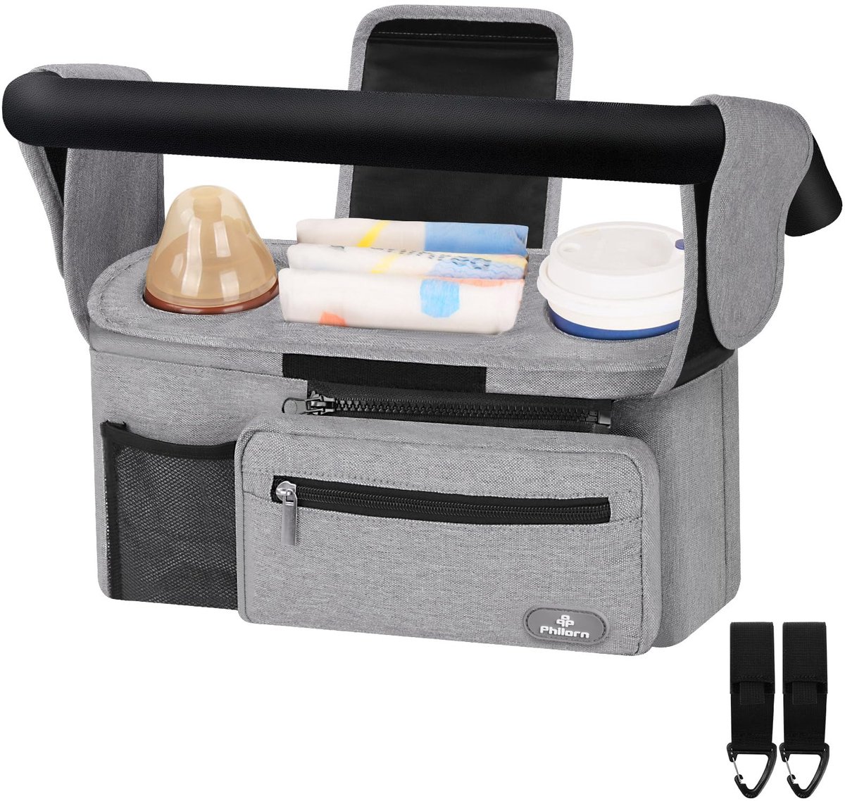 Kinderwagen tas met geïsoleerde bekerhouder - buggy organizer - afneembaar vak met rits - SnelShoppen