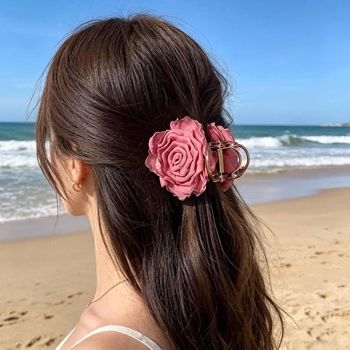 Haarspelden, 7,6 cm, voor dames, stevige grip, satijnen afwerking, antislip haarklemmen met bloemenmotieven voor dun haar (roze)