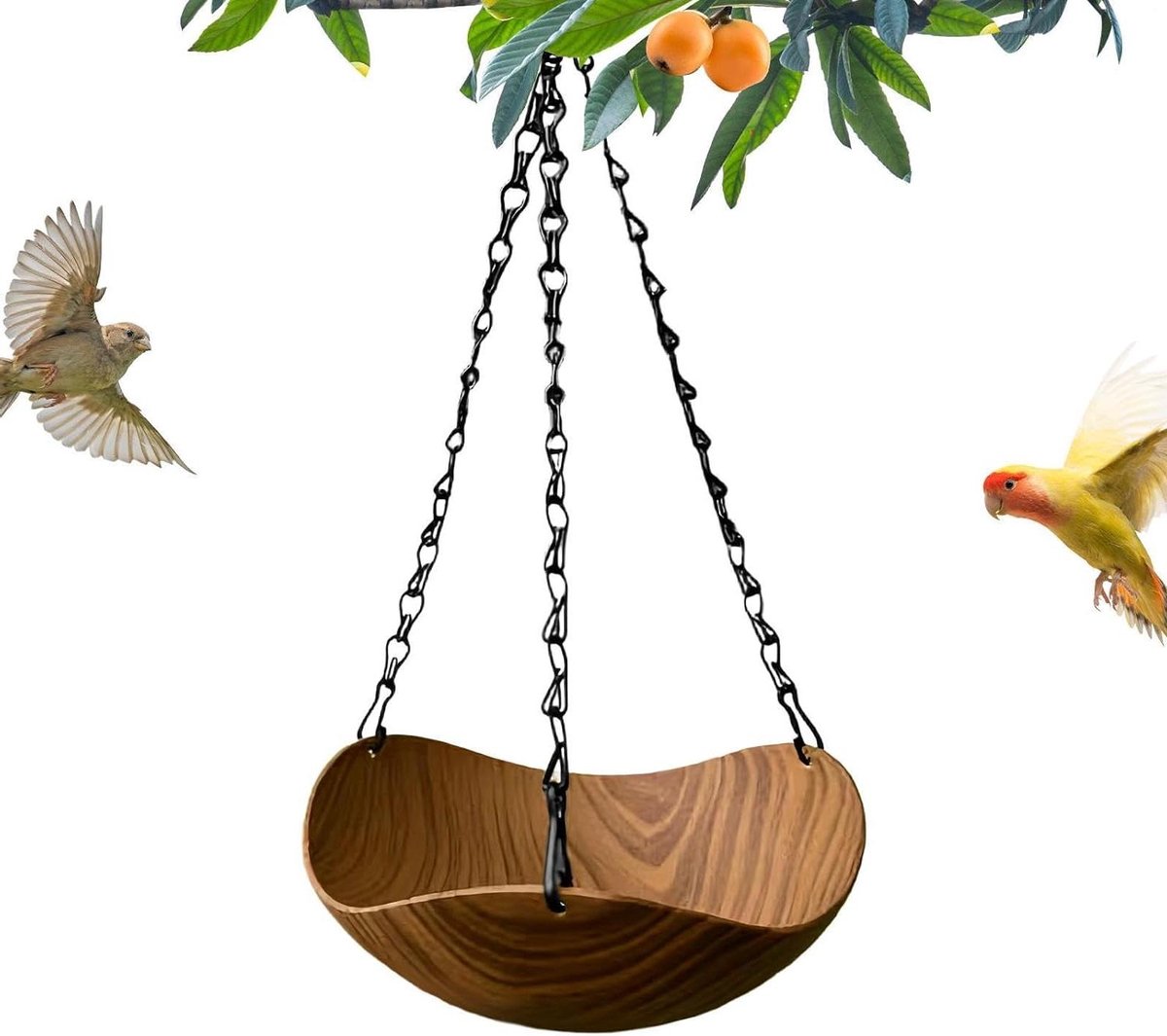 Houten Vogelbad - Voederbak Decoratie - Vogels Voeren - Natuurlijke Hout Stijl - 21 x 21 x 9 cm