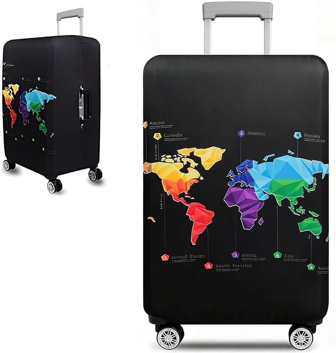 1 x kofferbescherming, elastische kofferhoes, beschermhoes voor bagage, wasbaar, reisbagage, geschikt voor bagage van 56 tot 61 cm (S, kaartmotief)
