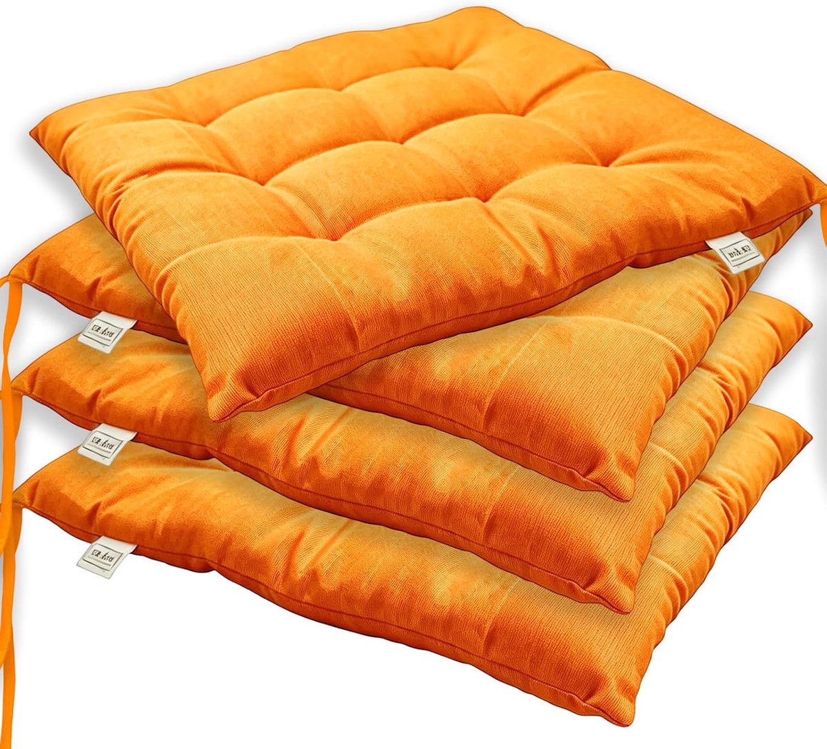 Set van 4 stoelkussens met banden, zitkussen 40 x 40 cm, voor buiten, wasbare zitkussens, tuinmeubels, gevuld zitkussen, zitkussen voor tuin, balkon, terras en eetkamer (oranje)