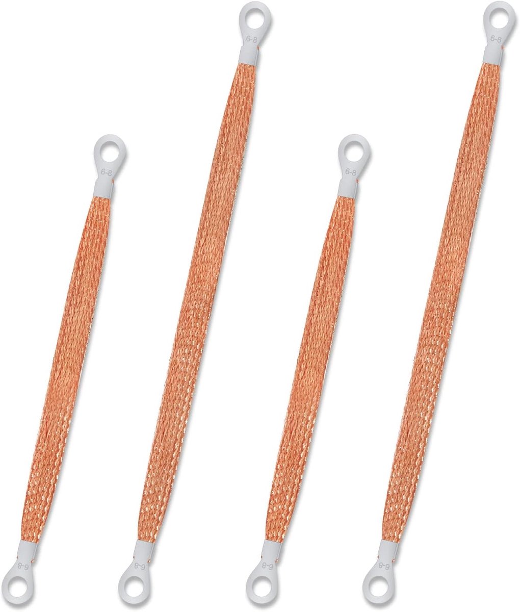 4 Stuks Universele Ground Straps Automotive, 33cm / 25cm Stevig Geweven Ground Straps for Car Grounding Strap Auto met 5/16" Ringenterminal (Koper)