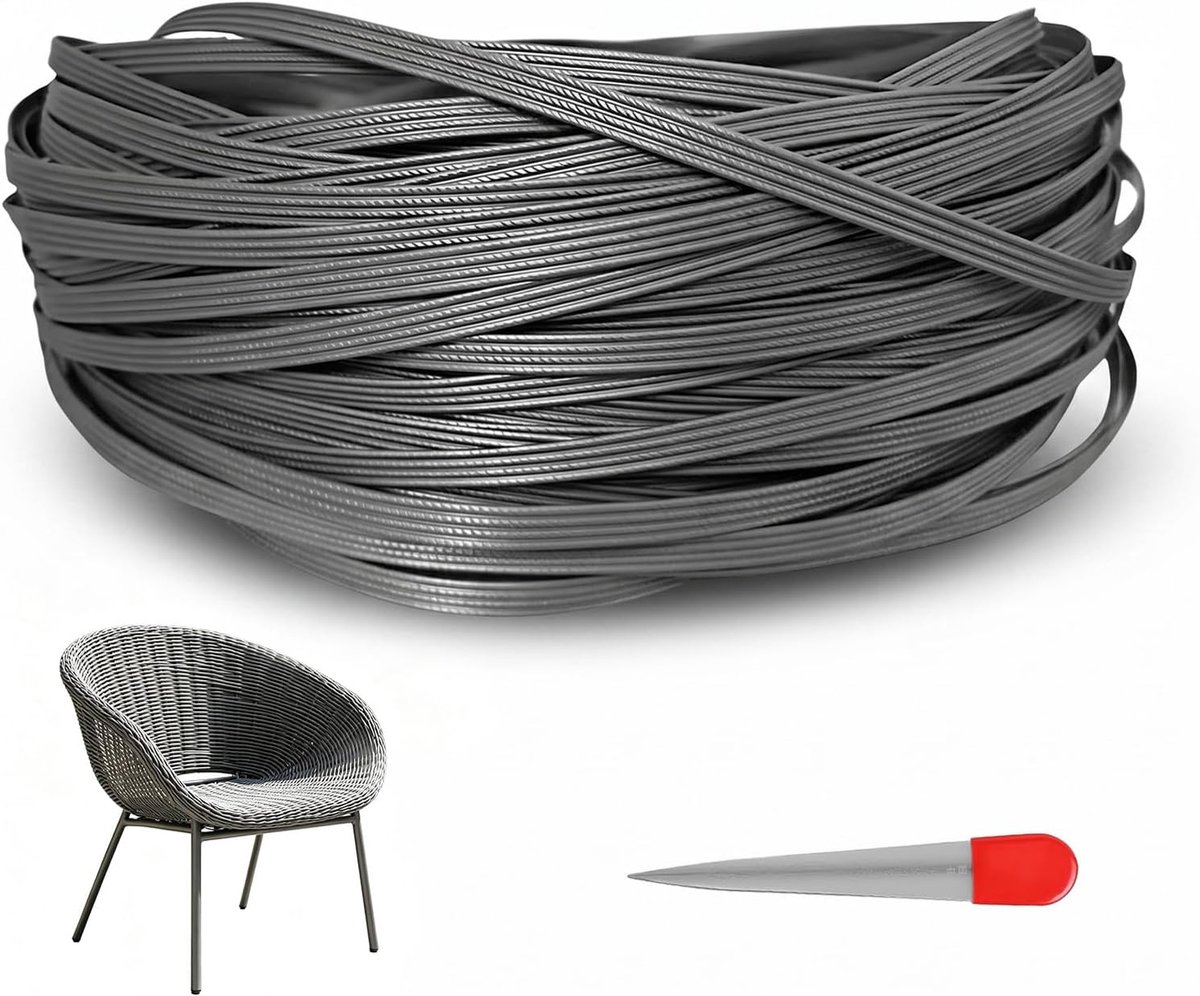 Geweven rotan reparatiemateriaal voor tuinmeubelen, synthetisch rotan reparatiemateriaal, voor reparatie van rotan meubels, rotan stoel (zilver)