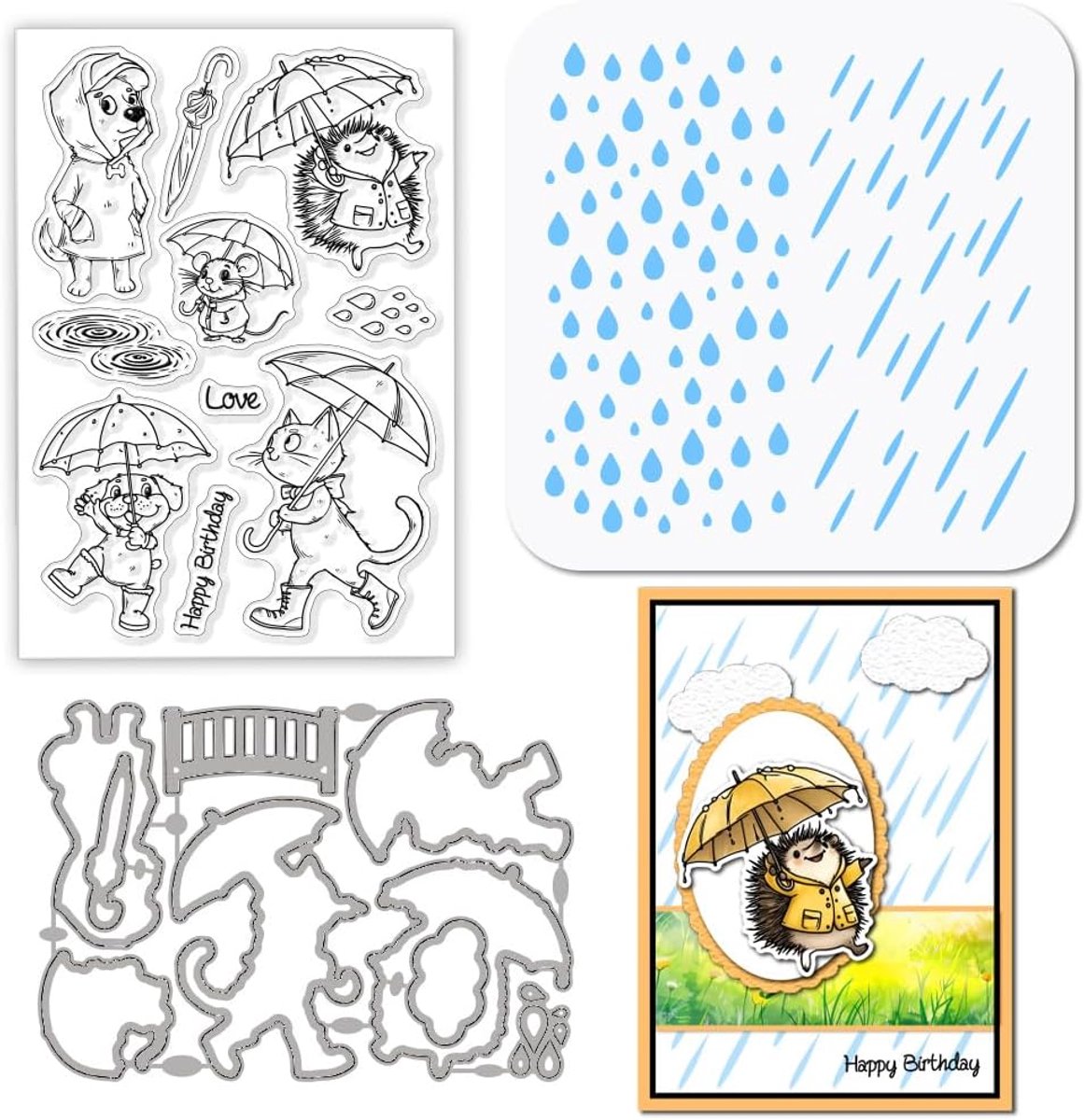 Regenachtige dag dieren duidelijke stempels en kat hond snijden matrijzen met holle tekening schilderij stencils voor doe-het-zelf scrapbooking fotoalbum decoratieve kaarten maken decoratie