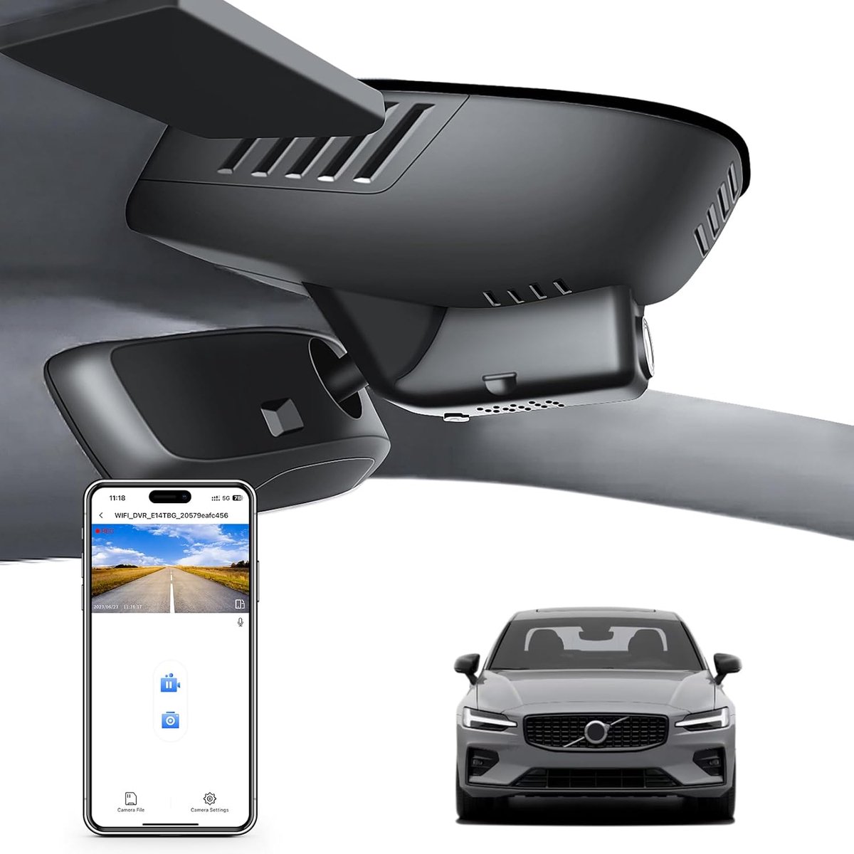 4K UHD 2160P Dashcam Auto, Geïntegreerde OEM-Look, Speciaal voor Volvo S60 V60 Cross Country 2023 2024 2025 2026 B5 B6 T5 T8(Model B), Loop-opname, G-sensor, WiFi & App, 64 GB kaart