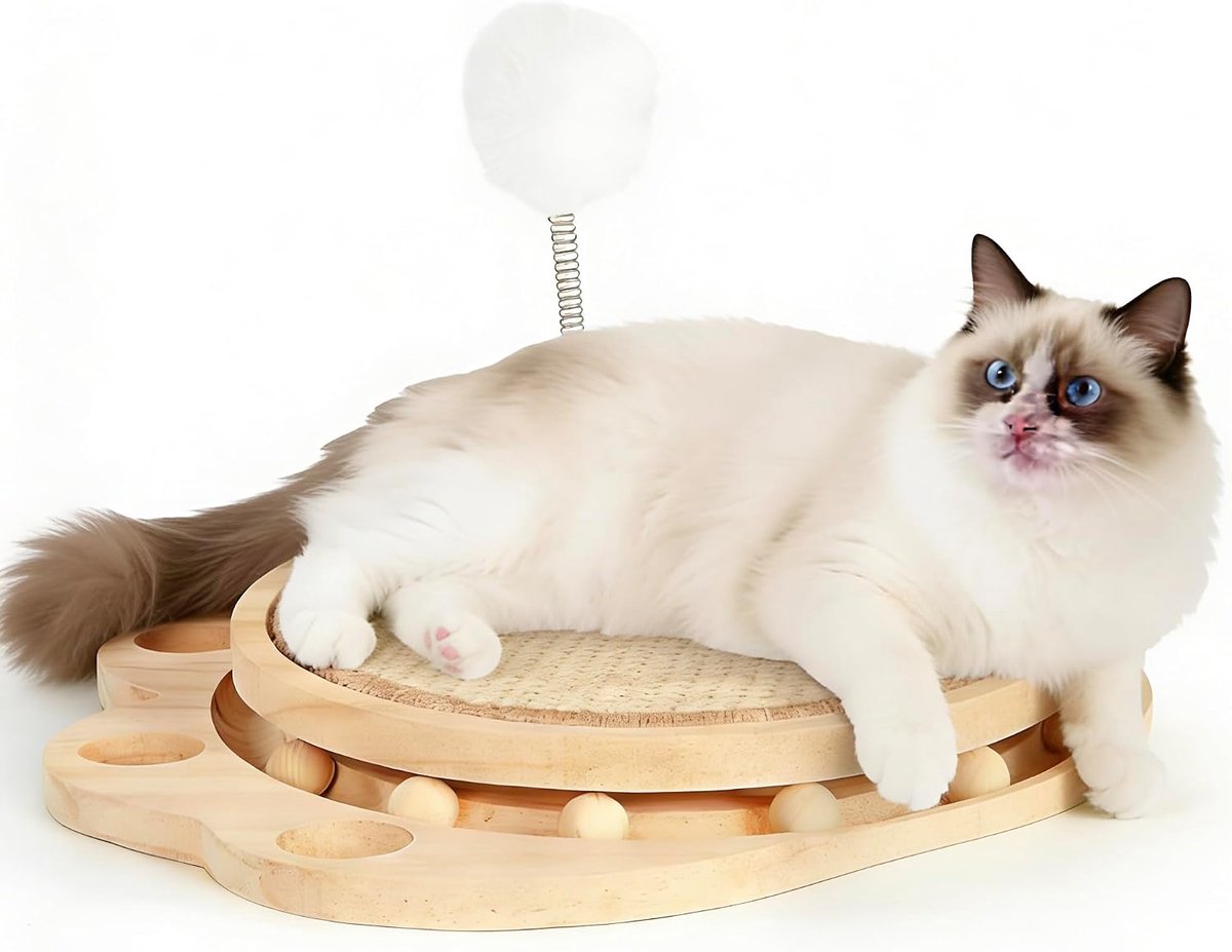 Krabplank voor kat, krabplank voor katten, van natuurlijk sisal, 3-in-1 interactief kattenspeelgoed met kattenmuntbal en pluche bal, kattenkrabplank, krabpads voor rust en spelen, 30 x 27 x 5