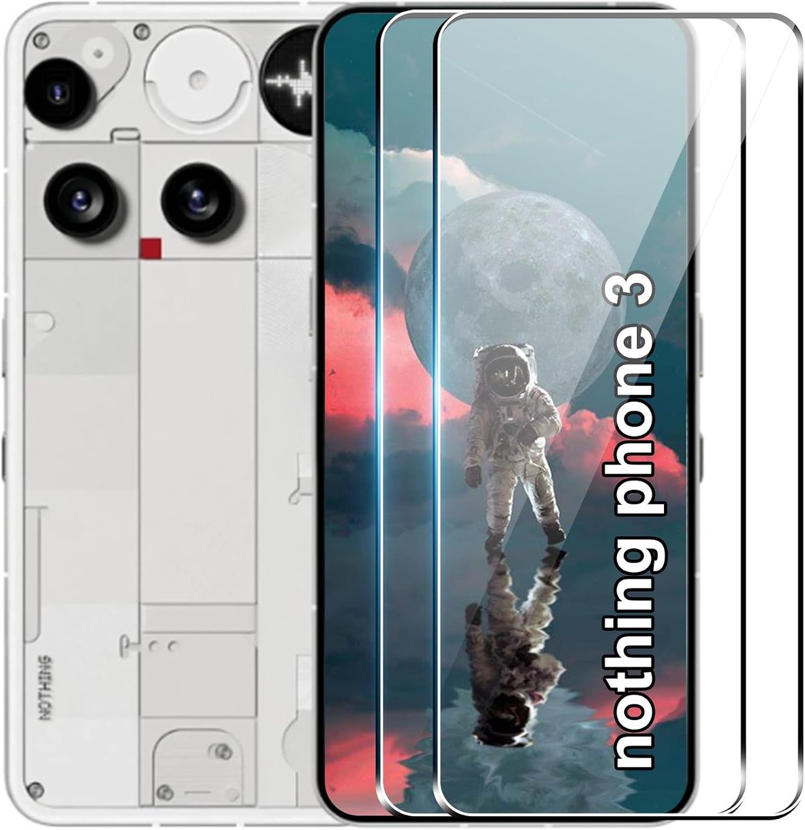 2 stuks beschermfolie voor Nothing Phone (3) pantserglas, displaybescherming, 9H hardheid veiligheidsglas, zonder luchtbellen, ultra-helder, krasbestendige displaybeschermfolie