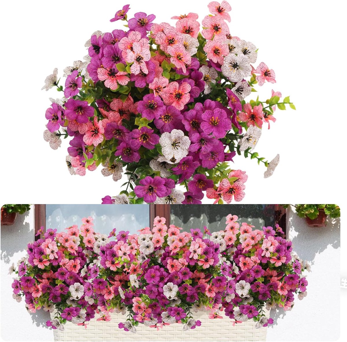 Kunstbloemen buiten 36 cm - 7 boeketten kunststof - kleurrijke decoratie - perfect voor tuin en feest - SnelShoppen