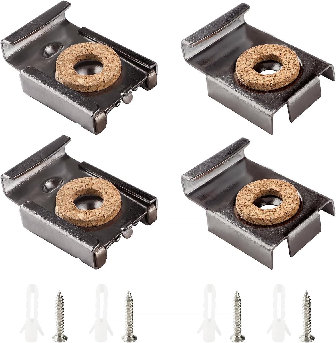 1 Sets (4 Stuks) Set Spiegelophangclips, Niet-Ingelijste Spiegelhouderclips, Veerbelaste Spiegelhangers, Spiegelclips, met Pluggen en Schroeven, voor Kamerspiegels, Zwart