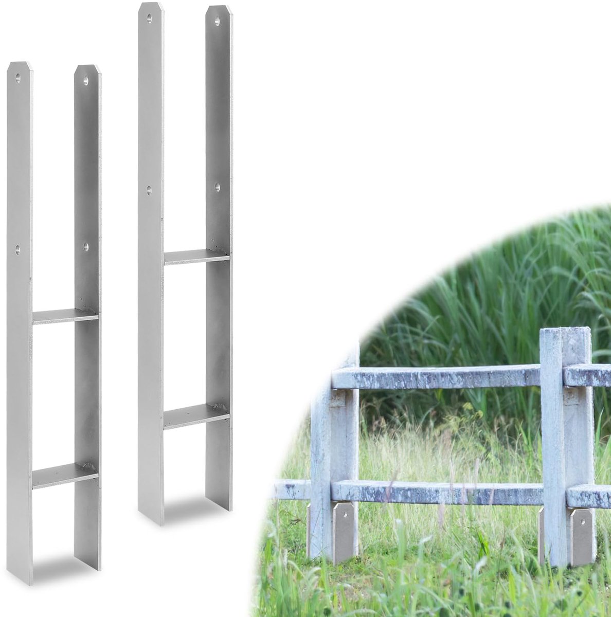 Set van 6 H Anker paaldragers paalanker breedte 101 mm, lengte 600 mm, materiaaldikte 5 mm H-anker stalen dragers