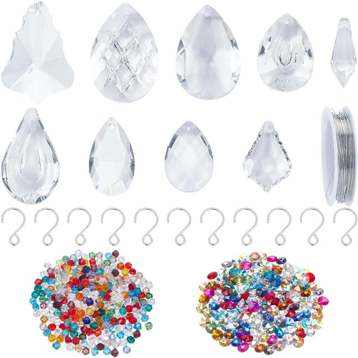 1 doos 451 stuks DIY Suncatchers Suncatcher Making Kit met 360 stuks bicone kristallen kralen roestvrij staal S haak sieraden draad helder opknoping prisma zon vanger voor tuin bruiloft
