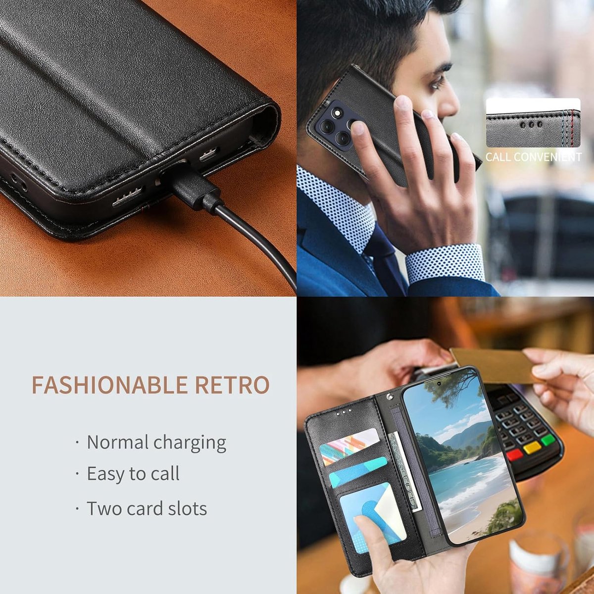 Hoesje voor Motorola Moto G86 Power - Premium Kunstleer en Zachte Siliconen, Walletcase met 2 Kaartsleuven en Kickstand, Schok- en Valbestendig - Zwart