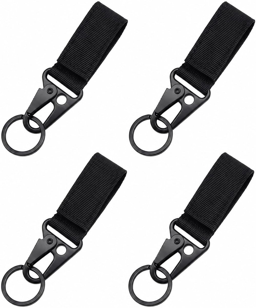 4 stuks karabijnhaken sleutelhanger voor riem, tactische haak van zwart nylon met metalen clip voor sleutels en rugzak, handschoenhouder voor politie, outdoor en dagelijks gebruik