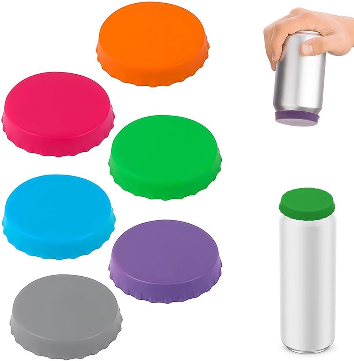 Deksels voor blikjes in 6 kleuren, deksel voor blikjes, siliconen blikjes, drankblikjes, doppen, compatibel met de meeste blikjes