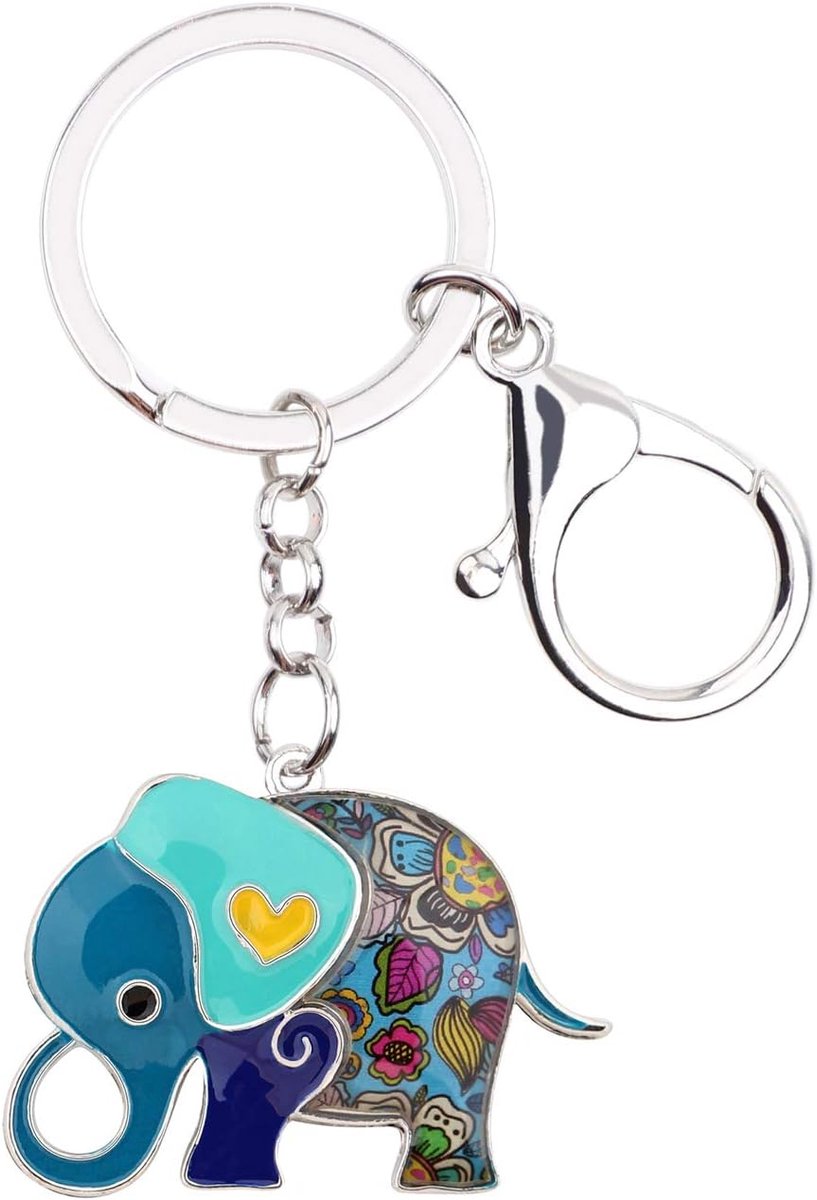 Emaille olifant sleutelhanger voor vrouwen meisjes schattige dieren bengelen sleutelhangers, Blauw, M