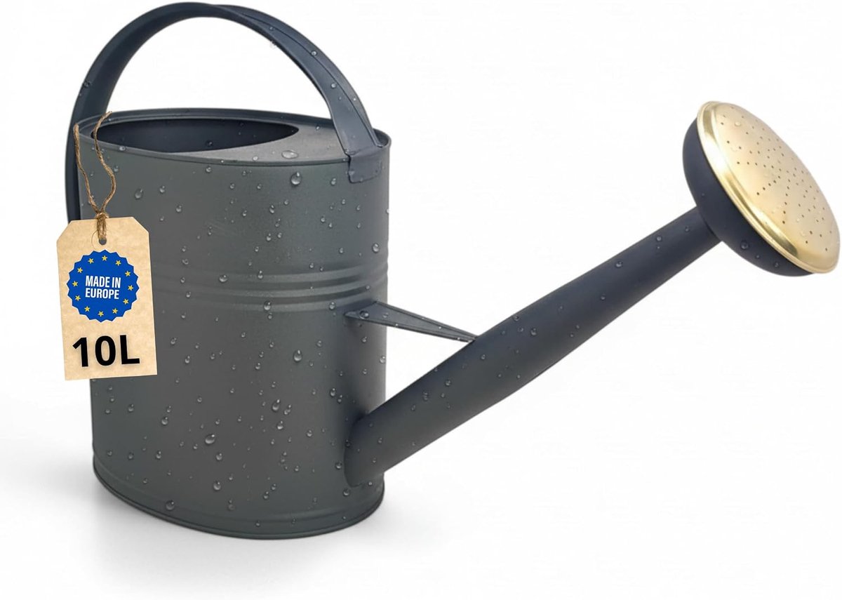 Gieter 10l, Gieter Metaal voor Tuin & Balkon, Hoogwaardige Gieter 10 Liter van Verzinkt Metaal, Gieter met Afneembare Brause, Gieter Retro met Messing Brause, Gieter Antraciet