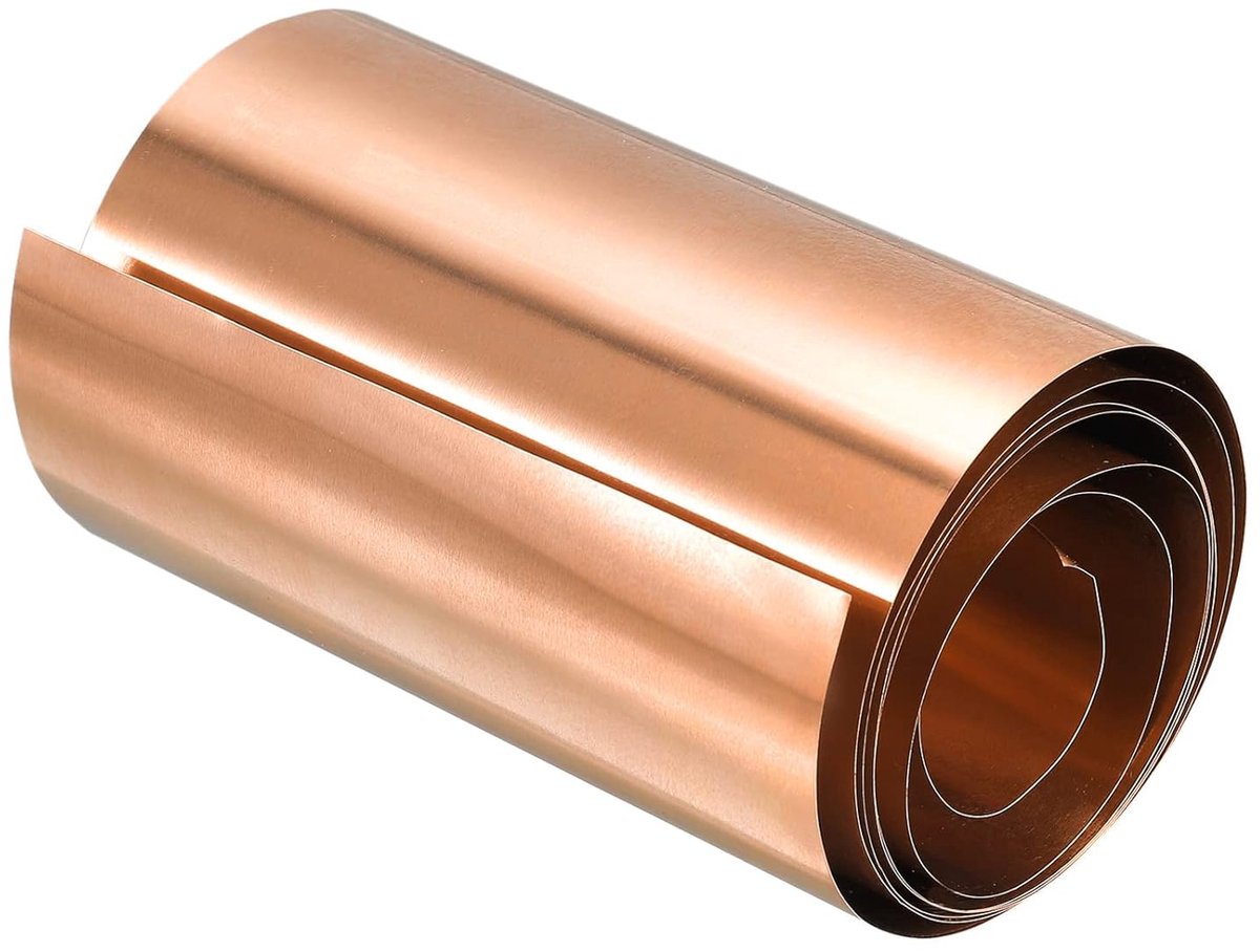sourcing map 1 stuk koperplaat 0,04 x 100 x 1000 mm koperband Pure koperfolie metaalfolierol Dunne koperstrips metaal Gesneden materiaal Rollen voor dakconstructie Handwerk Reparaties