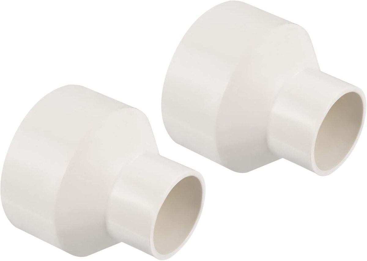 PVC Reducer Pijpfitting 90x50mm, 2 Pack Rechte Koppeling Adapter Connector, Wit