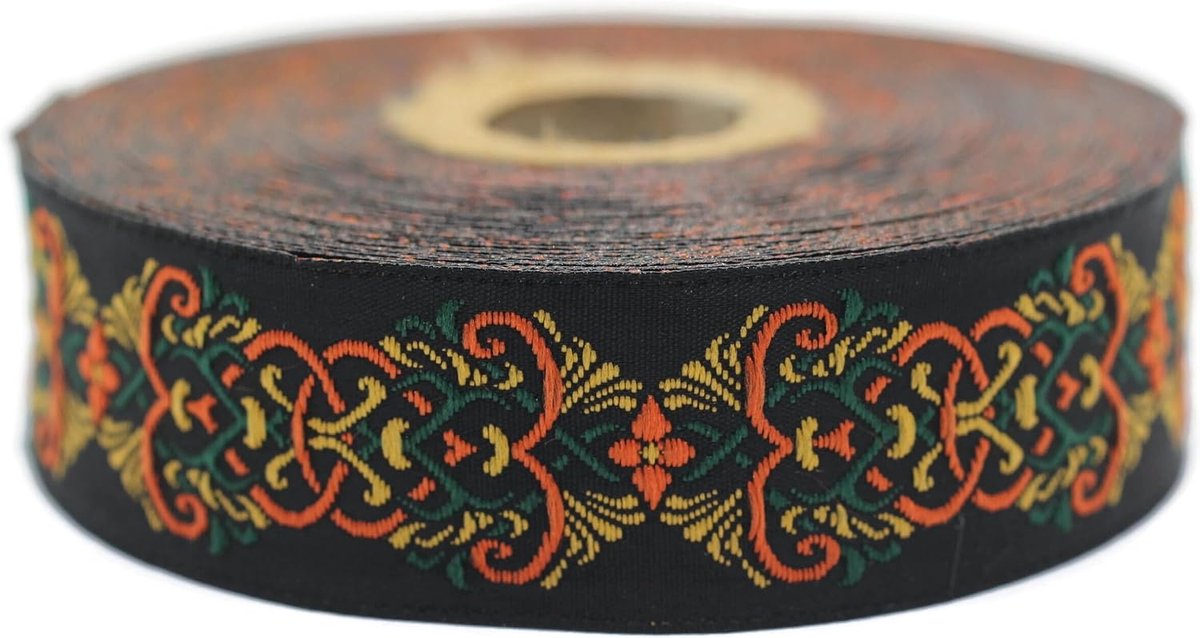 10 meter 25 mm oranje en donkeroranje jacquard lint geweven Scandinavisch patroon rollen strik stof geborduurd handwerk kleding fournituren hobby decoratie naaien middeleeuws 25976-V1