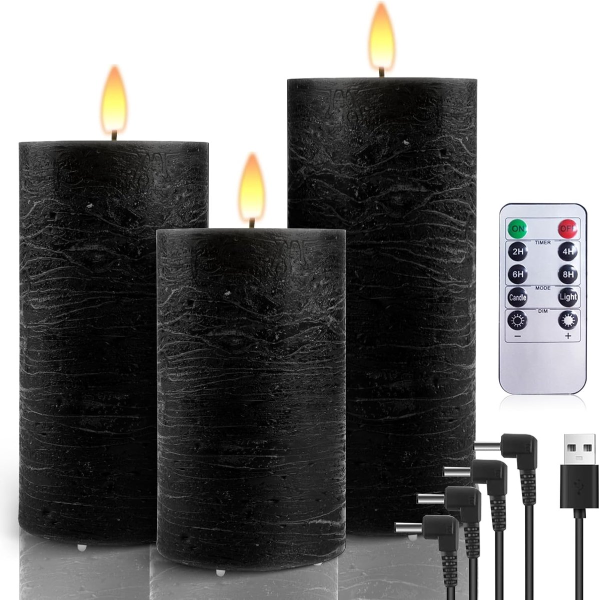 oplaadbare ledkaarsen, 3 stuks, elektrische led-stompkaarsen zonder vlam, flikkerend met afstandsbediening, led-kaarsen voor bruiloft, feest, Halloween, Kerstmis, decoratie van zwart