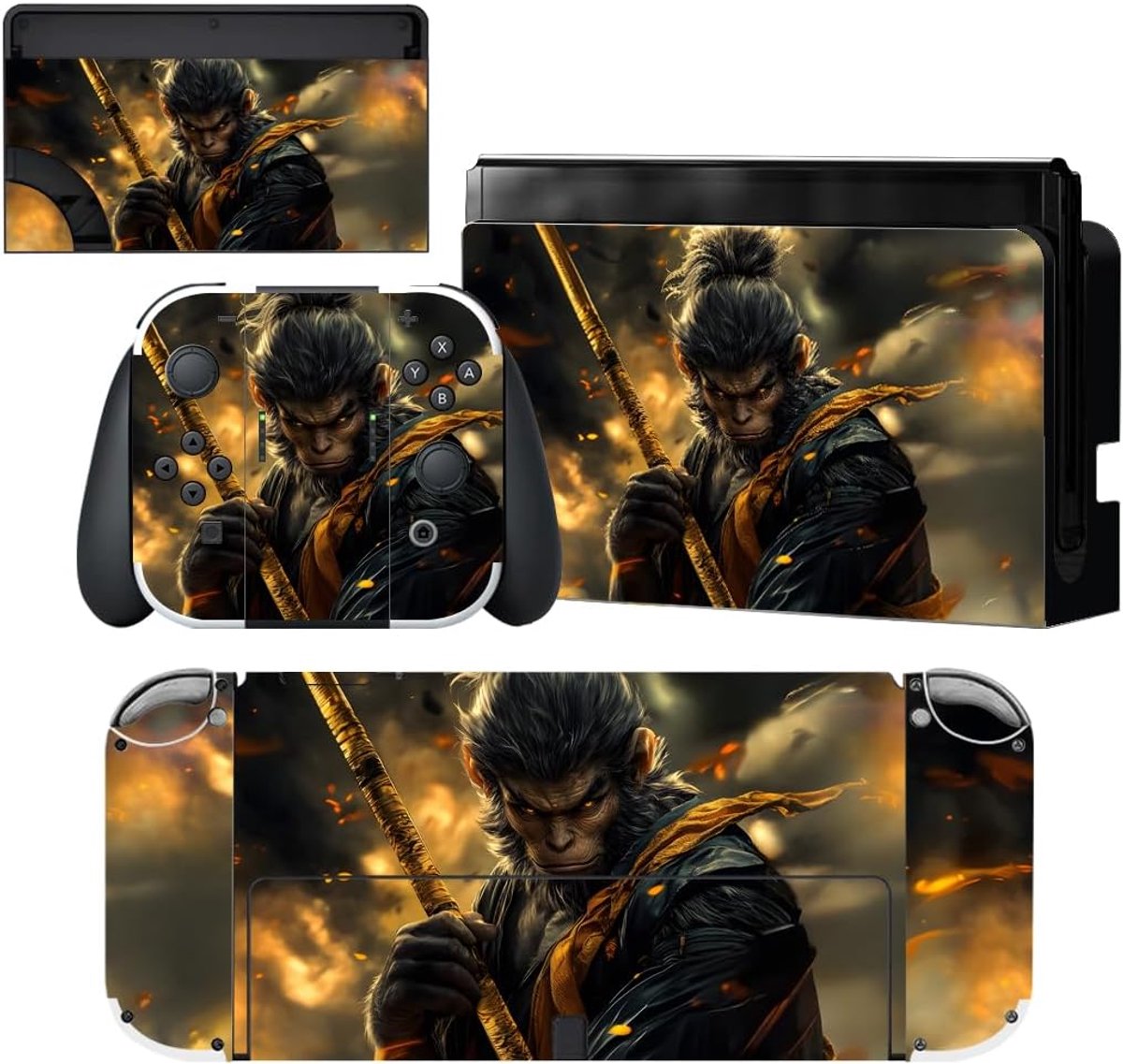 Beschermende Sticker voor Nintendo Switch OLED, Volledige Set Skin Beschermfolie, Aangepaste Vinyl Decal Skins voor Switch OLED Console, Joycon, Dock en Grip (Woestenij Wukong)
