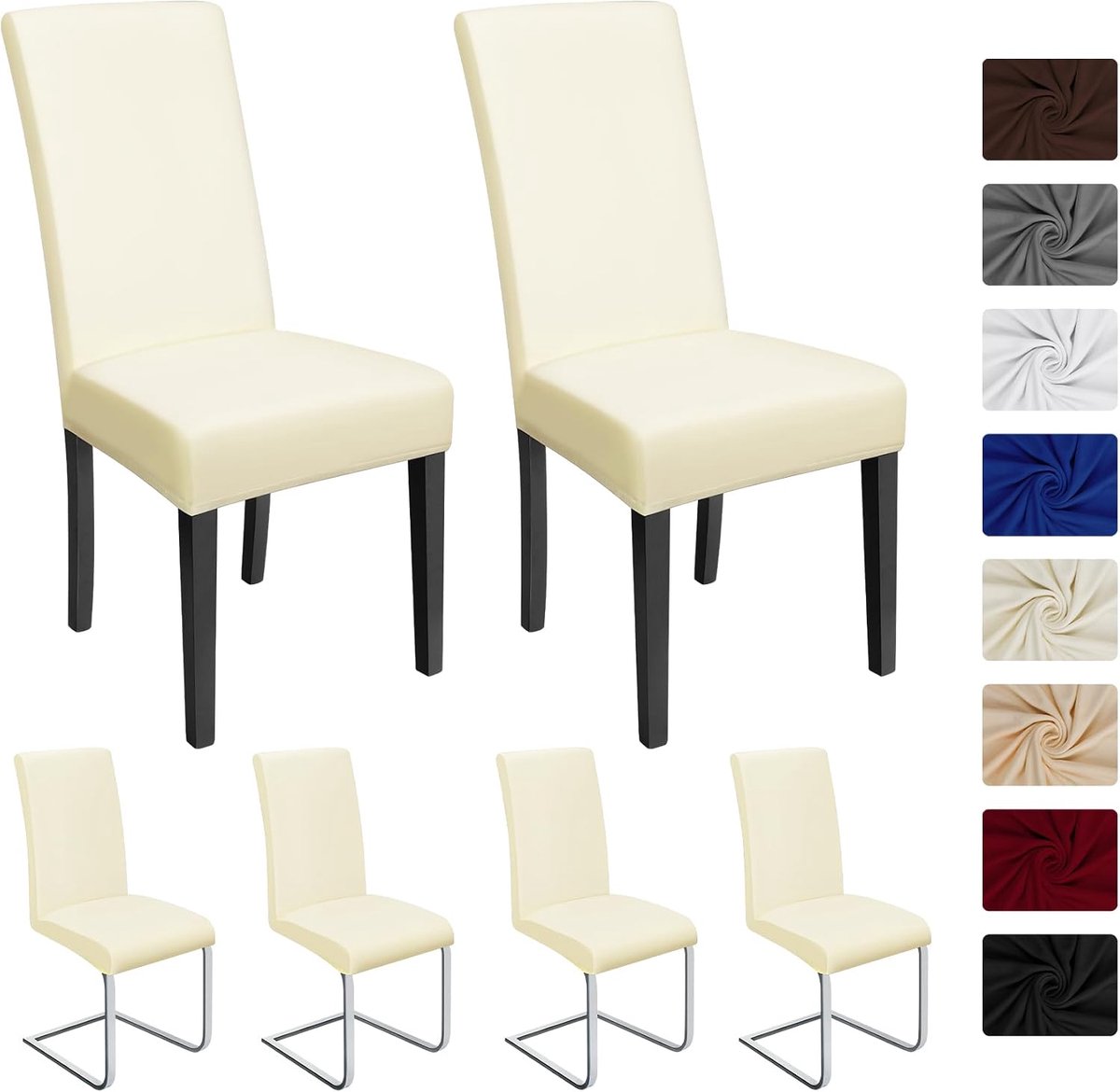6 Stuks Stretch Stoelhoes Universele Modern Eetstoelhoezen Wasbaar Eetkamerstoelhoezen Stoelbekleding voor Eetkamer Banket Hotel Feestdecoratie (6 Stuks, Crème)