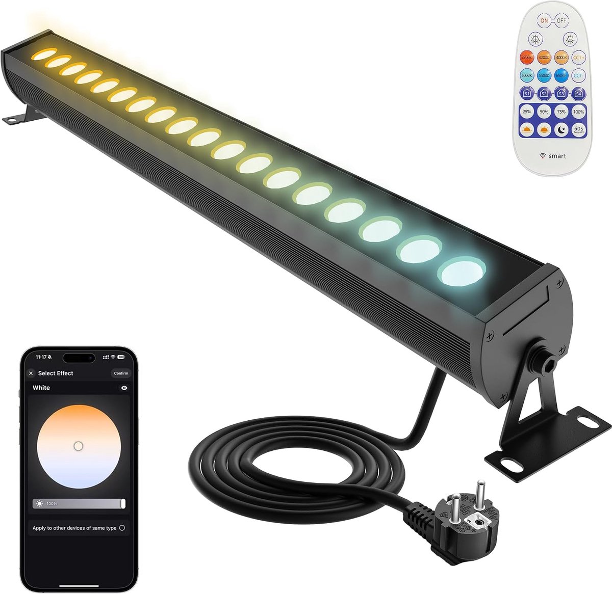 50 cm, 36 W, wandwasser met afstandsbediening en bluetooth-app, 8 modi, IP66 waterdicht, dimbaar, feestlicht, lichtbalk voor bar, discoviering