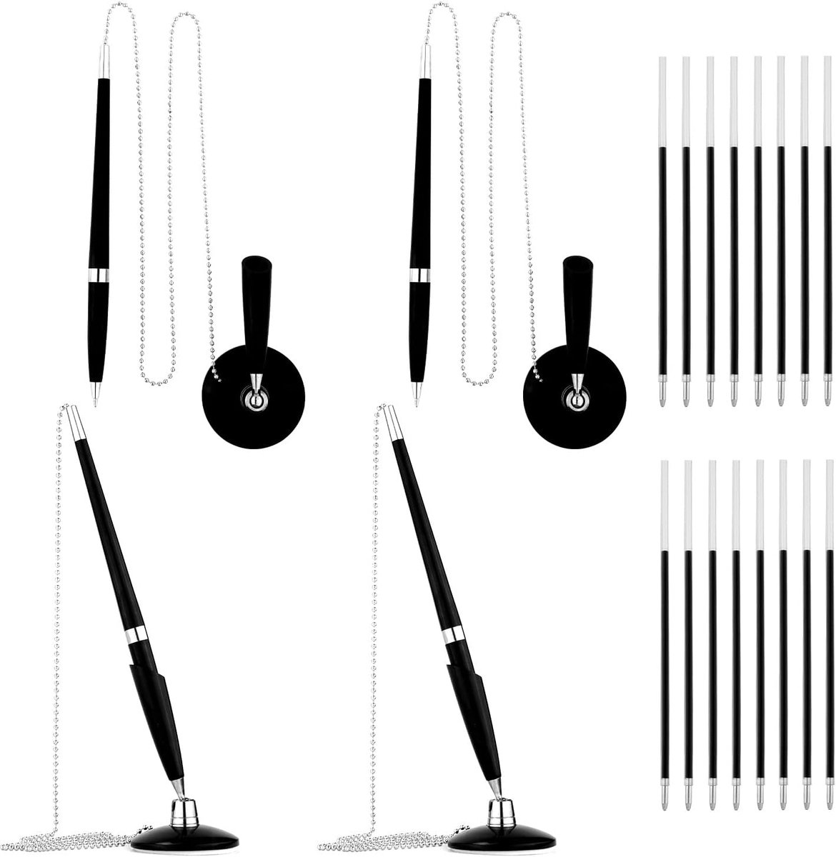4st Pen met Ketting Bevestigd - Veilige Penketting met 16st Vervangbare Vullingen - Benodigdheden voor Thuis, Kantoor, Bank, Hotel